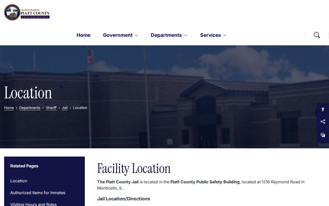 Official Piatt County Jail location webpage