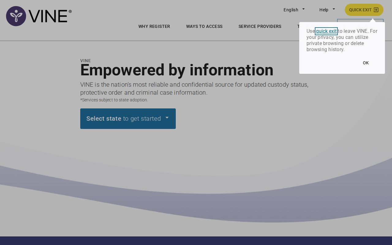 VINELink national custody notification landing page