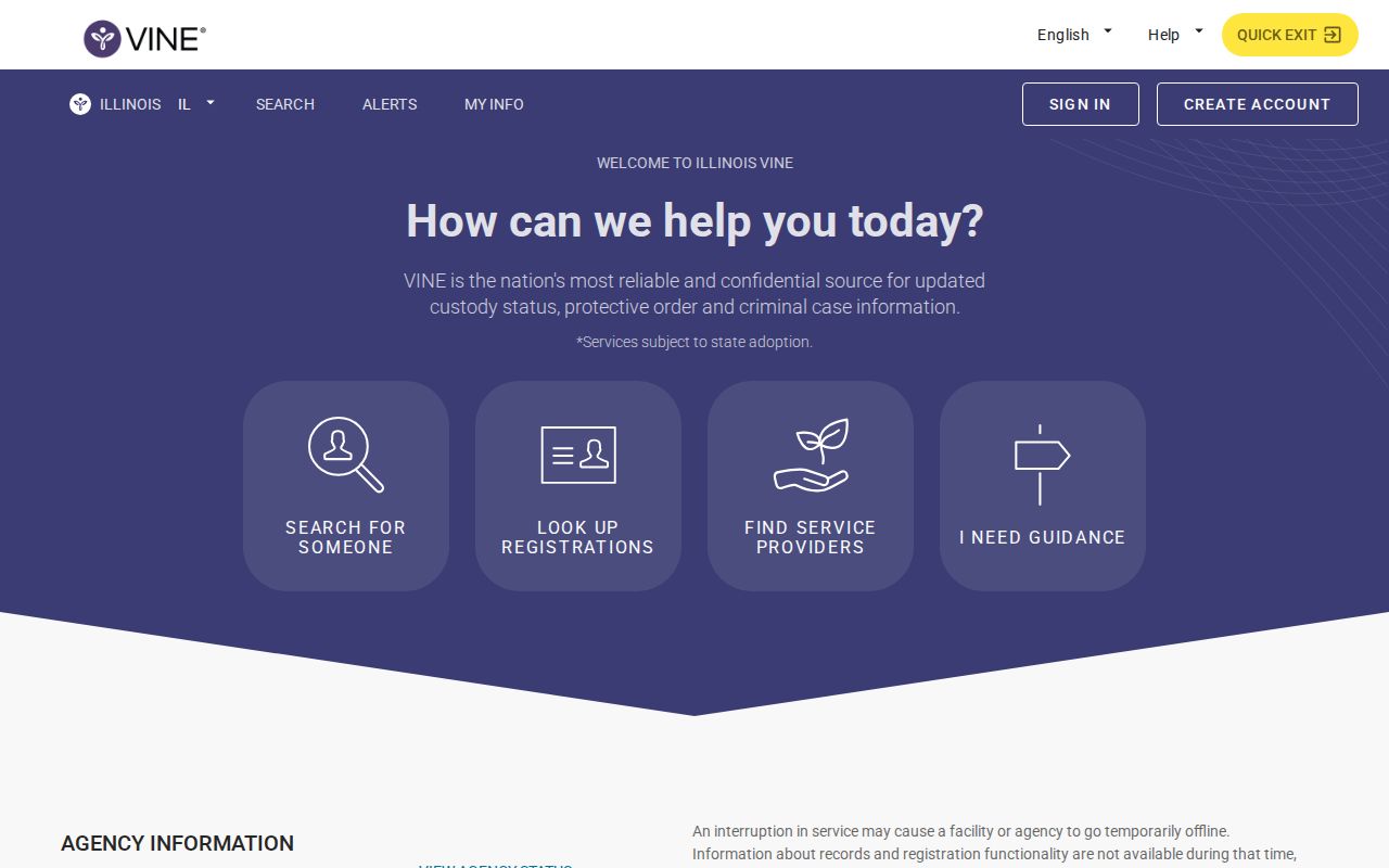 Illinois VINELink custody search page