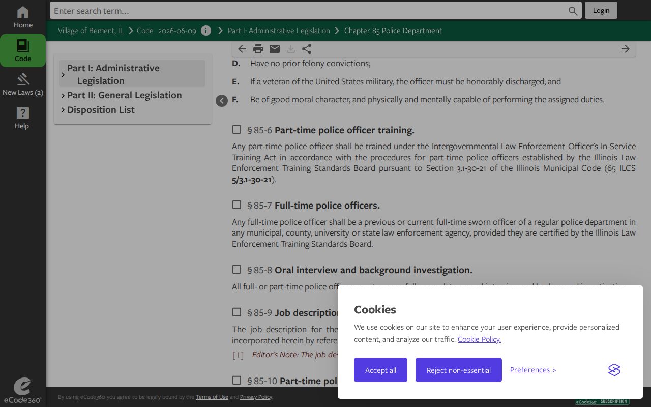 Village of Bement municipal police code page