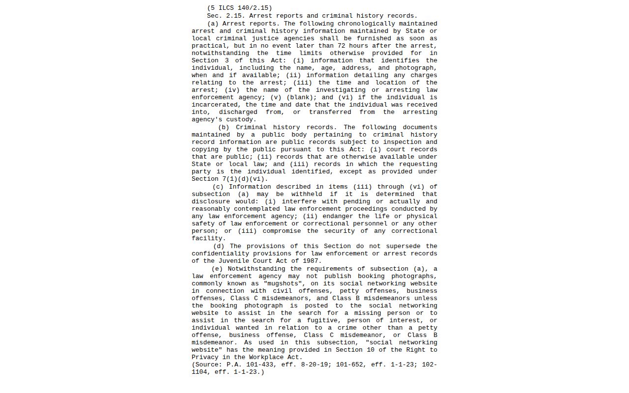 Illinois arrest information statute page